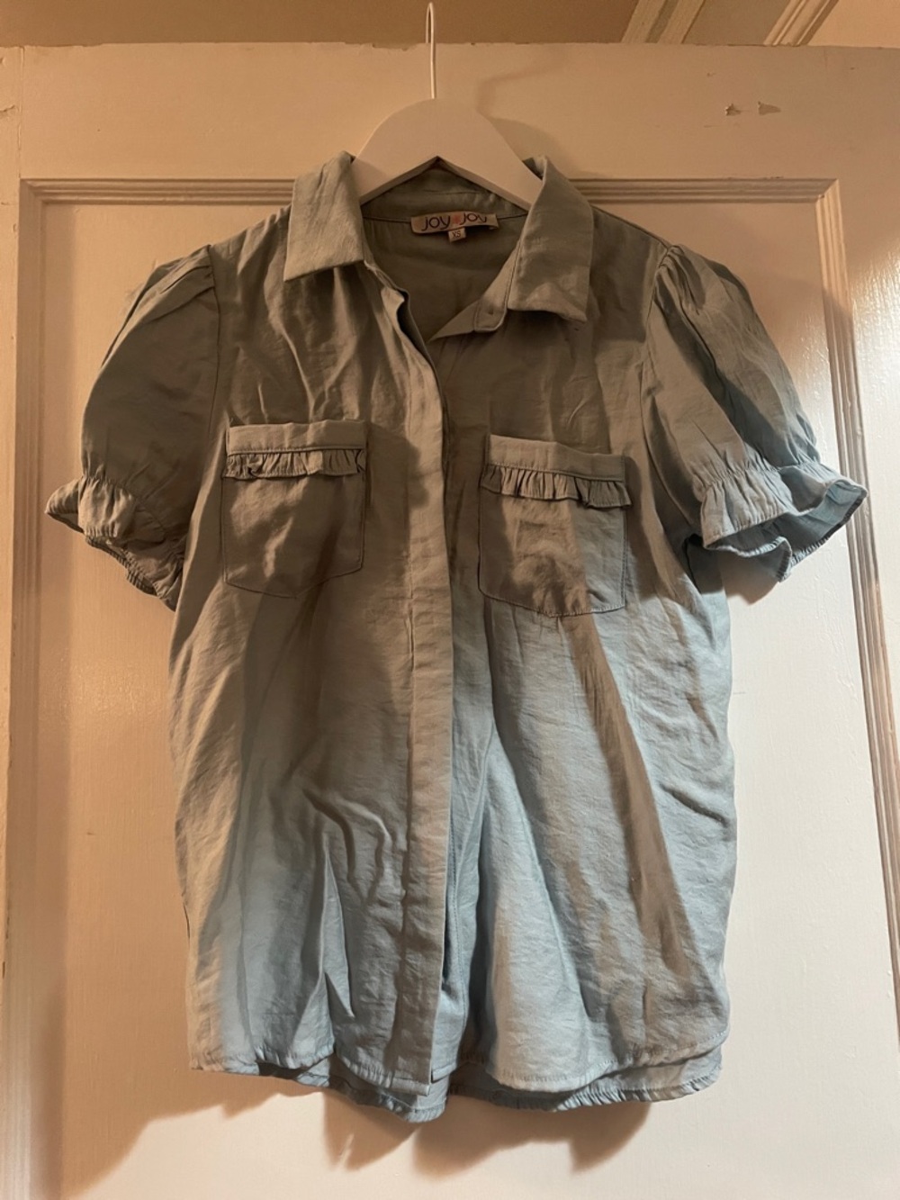 Joy Joy Light Blue Short Sleeve Ruffle Pocket Shirt